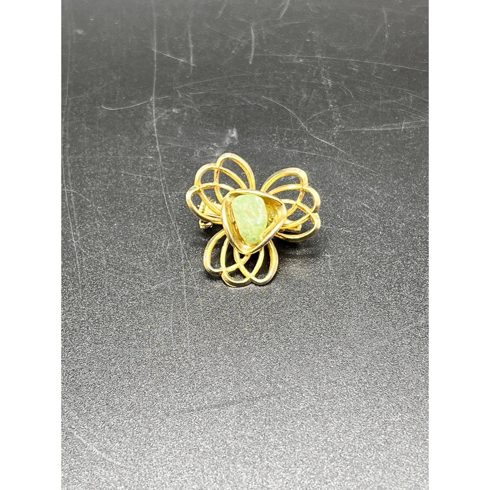 Gold Tone‎ Clover Charm Brooch Pin Green Stone Accent Women's Fashion Jewelry